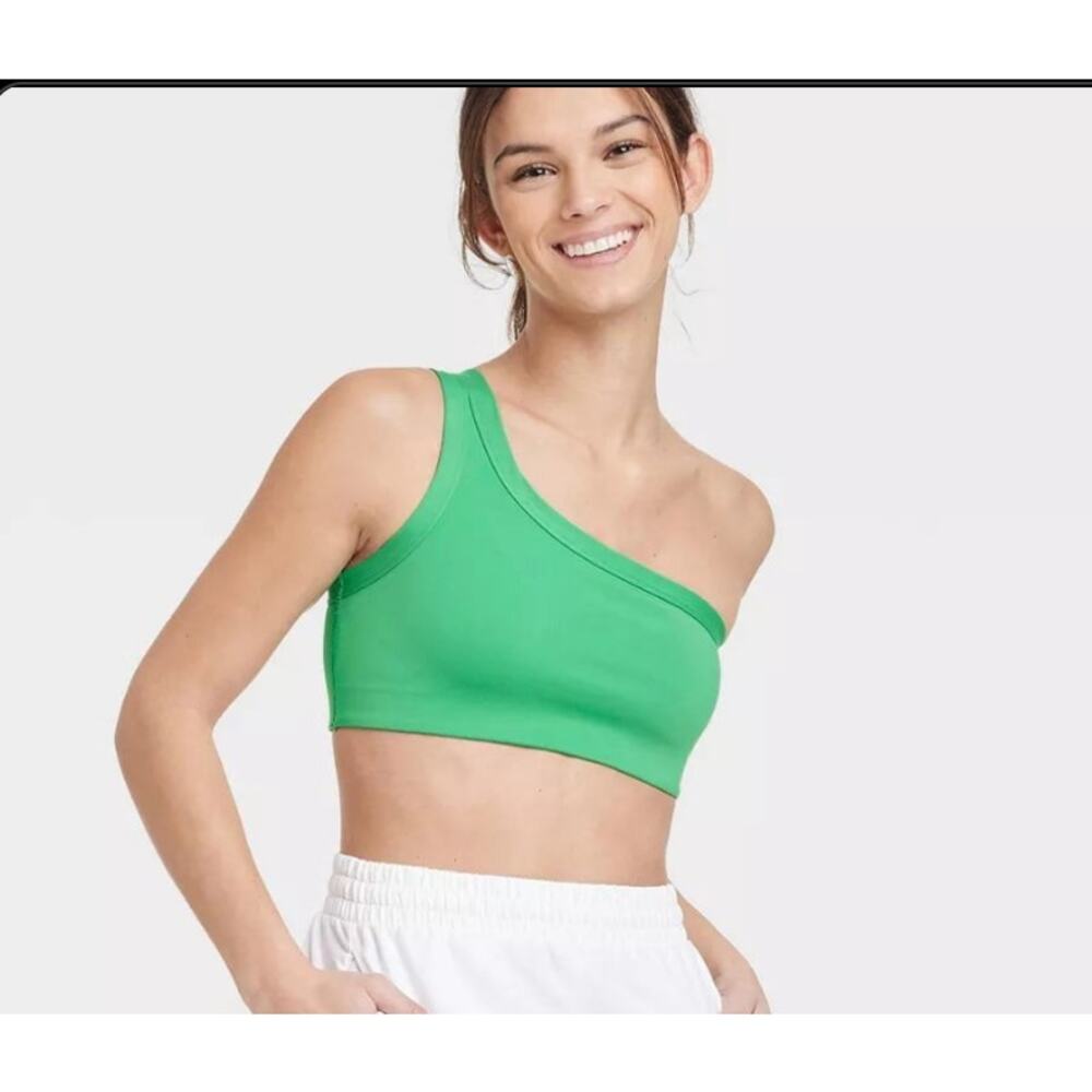 All in Motion Target Green One Shoulder Sports Bra Crop Top Size L